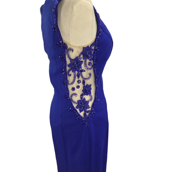 ASPEED SZ S royal blue boat neck hand beaded cutout mermaid maxi gown NWT B163 - Picture 4 of 10